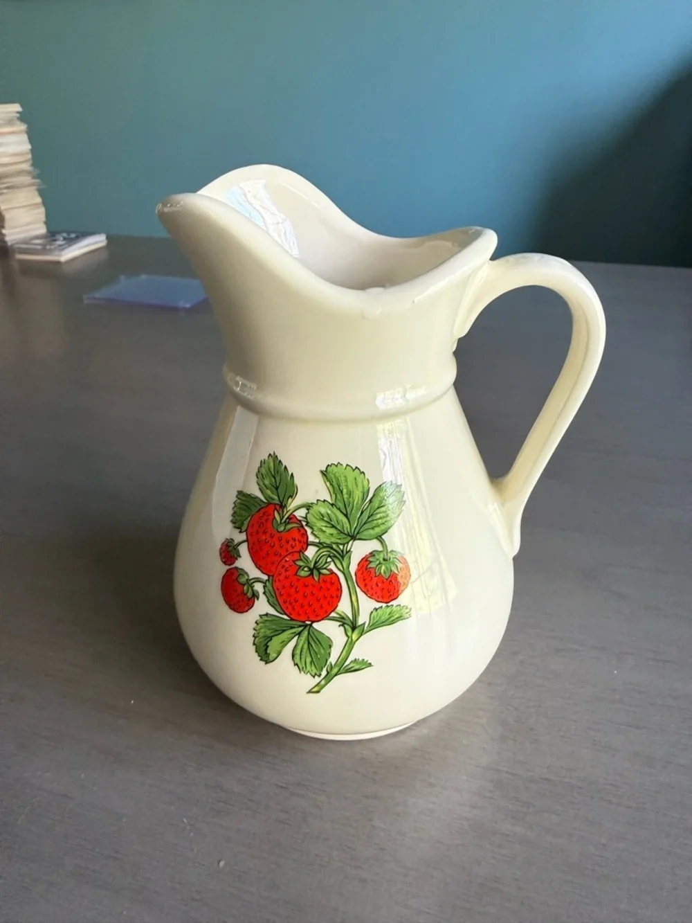 Vintage Pitcher Holiday Designs White Strawberries Ceramic Large 9.5